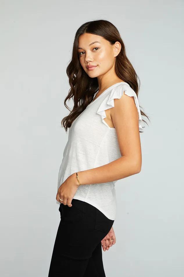 Tops Linen Jersey Scoop Neck Flutter Sleeve Shirttail Tee Chaser Brand Womens