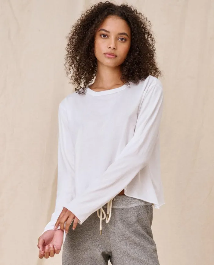 Tops Women039s The Great The Long Sleeve Crop Tee True White