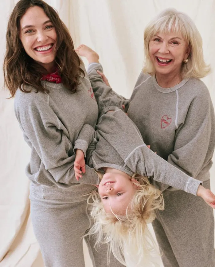 Tops Women039s The Great The Mom Embroidered College Sweatshirt Varsity Grey With Red