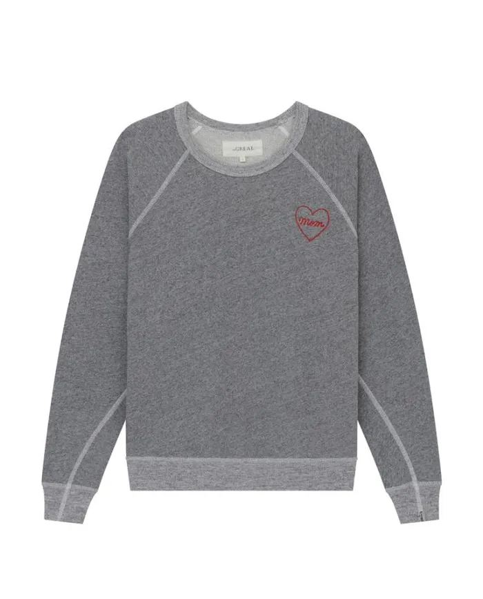 Tops Women039s The Great The Mom Embroidered College Sweatshirt Varsity Grey With Red