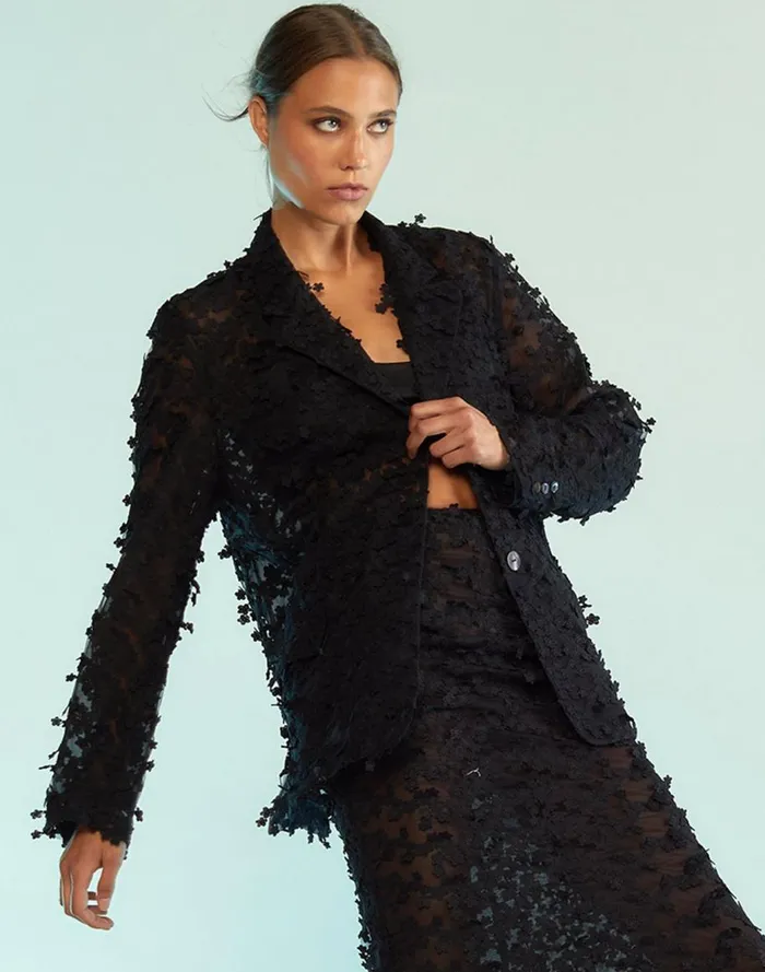 Tops Women Cynthia Rowley 3D Embroidered Tulle Blazer