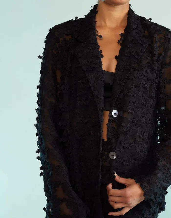 Tops Women Cynthia Rowley 3D Embroidered Tulle Blazer