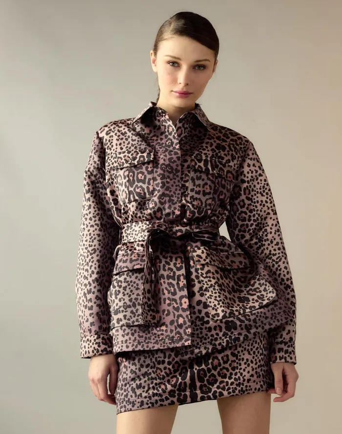 Tops Women Cynthia Rowley Leopardess Satin Safari Jacket