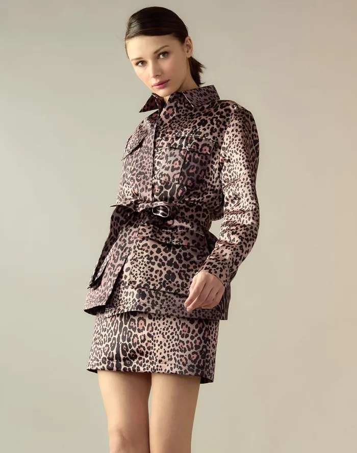 Tops Women Cynthia Rowley Leopardess Satin Safari Jacket