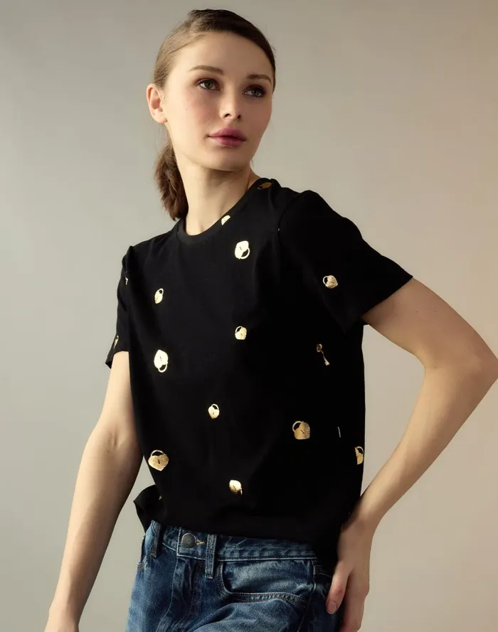 Tops Women Cynthia Rowley Lock and Key Metallic Tee