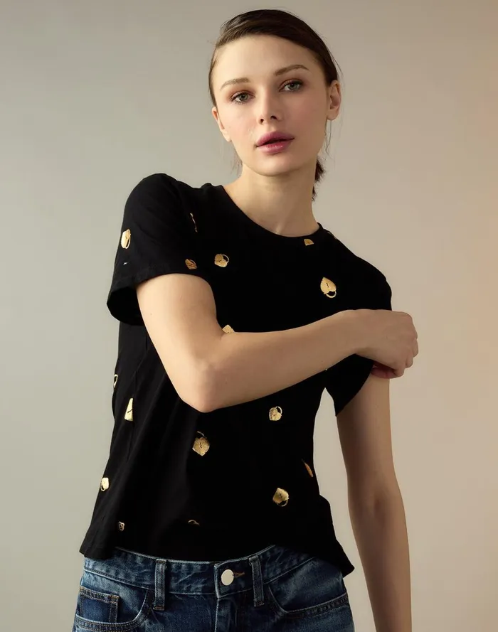 Tops Women Cynthia Rowley Lock and Key Metallic Tee