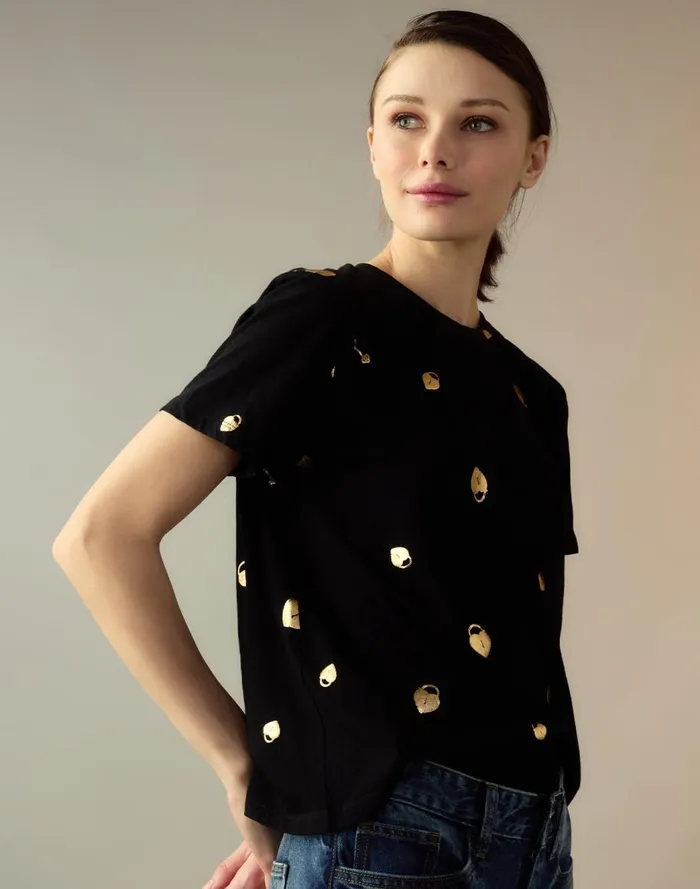 Tops Women Cynthia Rowley Lock and Key Metallic Tee