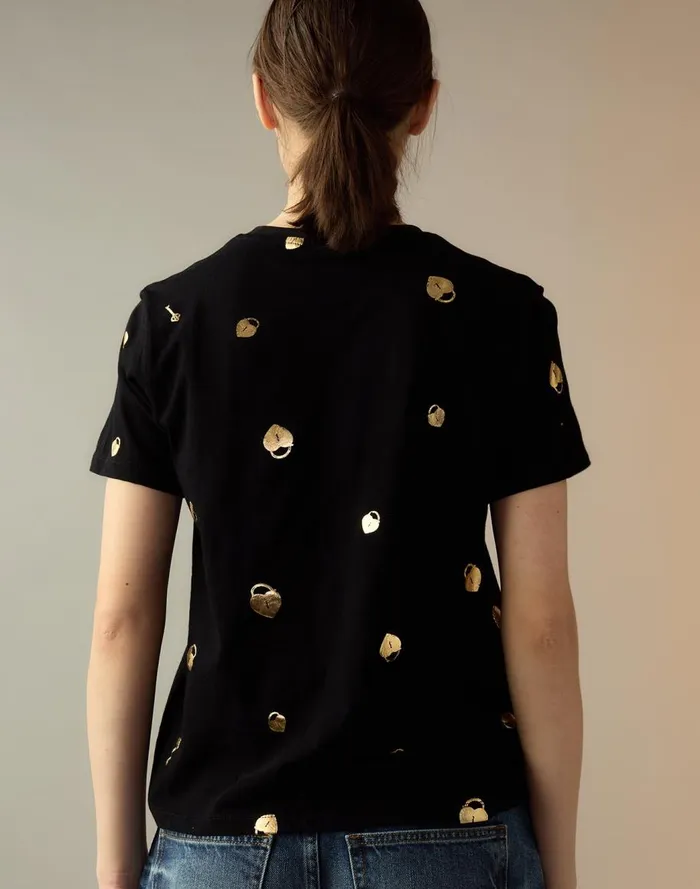 Tops Women Cynthia Rowley Lock and Key Metallic Tee