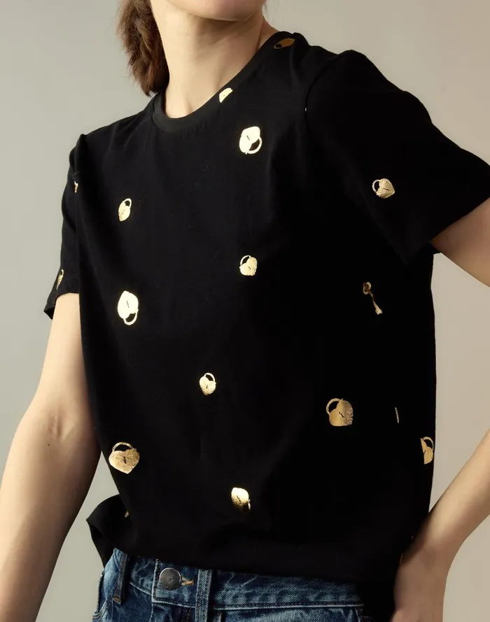 Tops Women Cynthia Rowley Lock and Key Metallic Tee