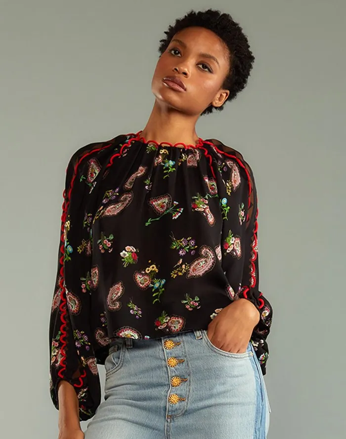Tops Women Cynthia Rowley Midnight Garden Blouse