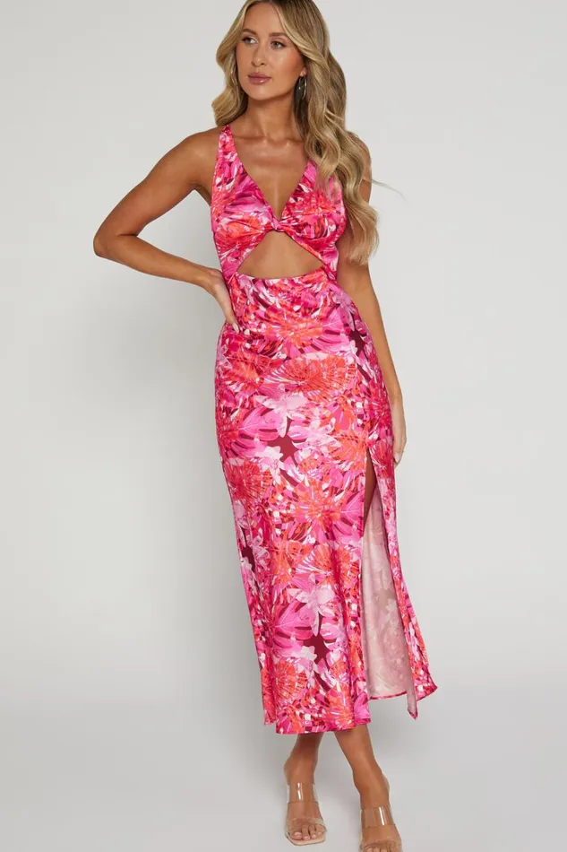 Tove Midi Dress 8211 Twist Front Cut Out Satin Dress In Ice Pink Women Showpo Dresses