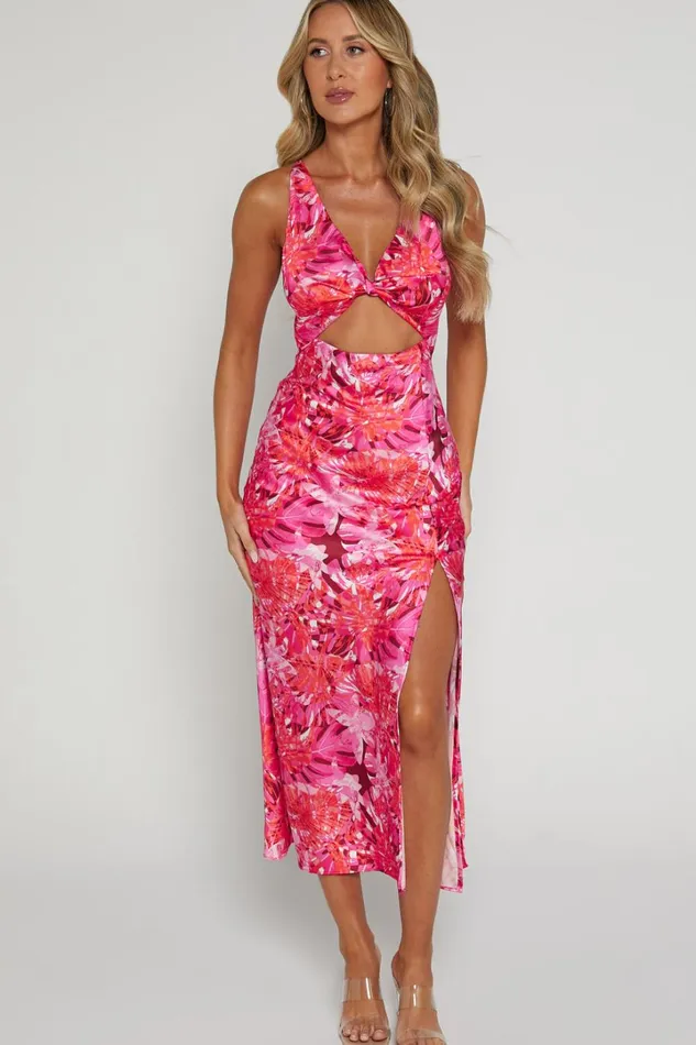 Tove Midi Dress 8211 Twist Front Cut Out Satin Dress In Ice Pink Women Showpo Dresses