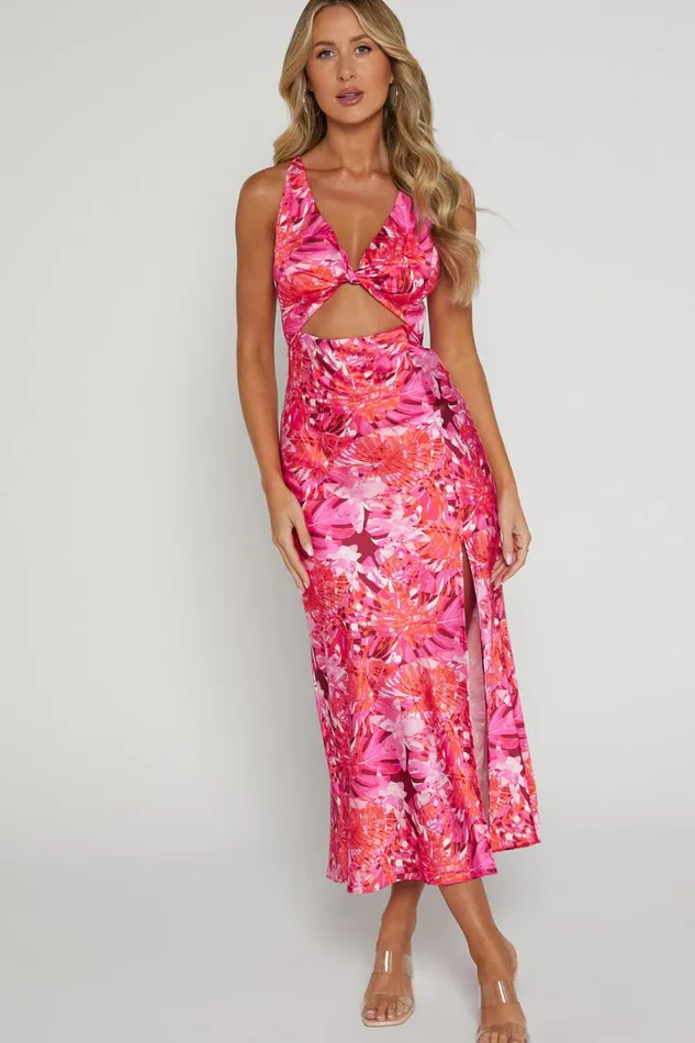 Tove Midi Dress 8211 Twist Front Cut Out Satin Dress In Ice Pink Women Showpo Dresses