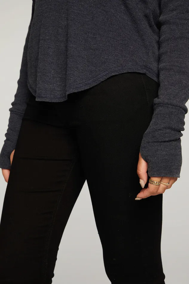 Triblend Rib Long Sleeve Scoop Neck Shirttail Tee With Thumbhole Womens Loungewear Chaser Brand