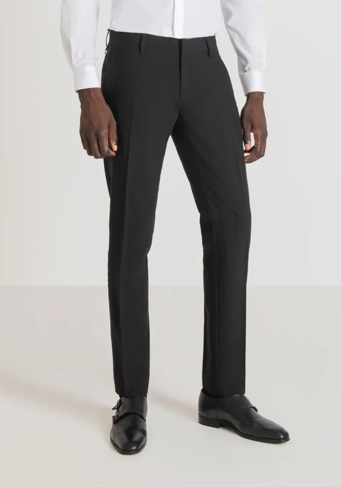 Trousers Men Antony Morato Nina Slim Fit Trousers In Stretch Viscose Blend With Satin Details Black