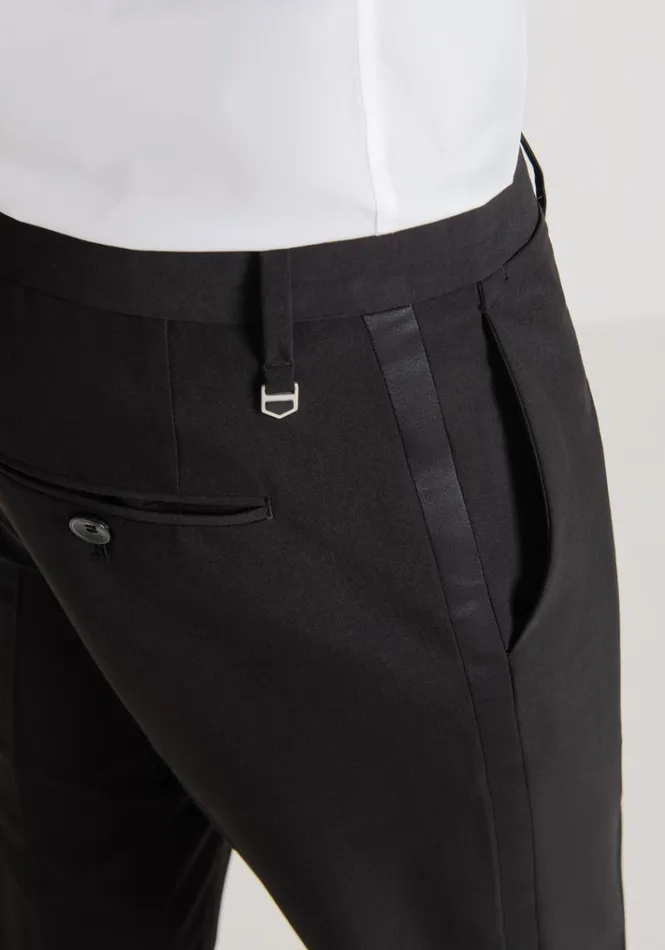 Trousers Men Antony Morato Nina Slim Fit Trousers In Stretch Viscose Blend With Satin Details Black
