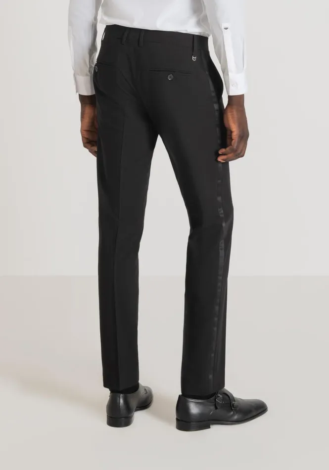 Trousers Men Antony Morato Nina Slim Fit Trousers In Stretch Viscose Blend With Satin Details Black