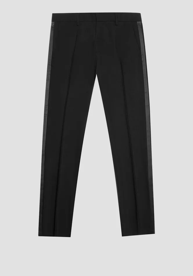 Trousers Men Antony Morato Nina Slim Fit Trousers In Stretch Viscose Blend With Satin Details Black