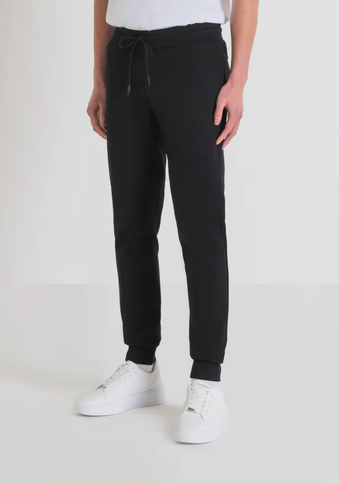 Trousers Men Antony Morato Slim Fit Trousers In SolidColour Cotton Blend Fabric Black