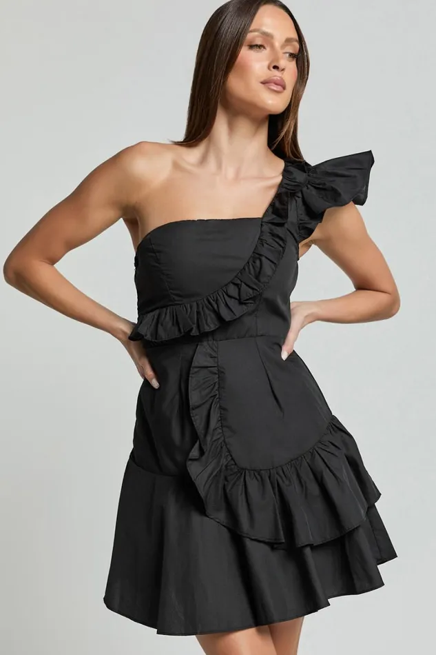 Valerie Mini Dress 8211 One Shoulder Ruffle Detail A Line Dress In Black Women Showpo Dresses Valerie Mini Dress 8211 One Shoulder Ruffle Detail A Line Dress In Black Women Showpo Dresses