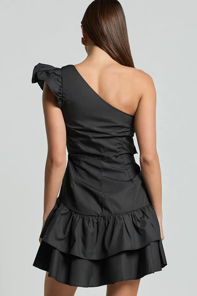 Valerie Mini Dress 8211 One Shoulder Ruffle Detail A Line Dress In Black Women Showpo Dresses