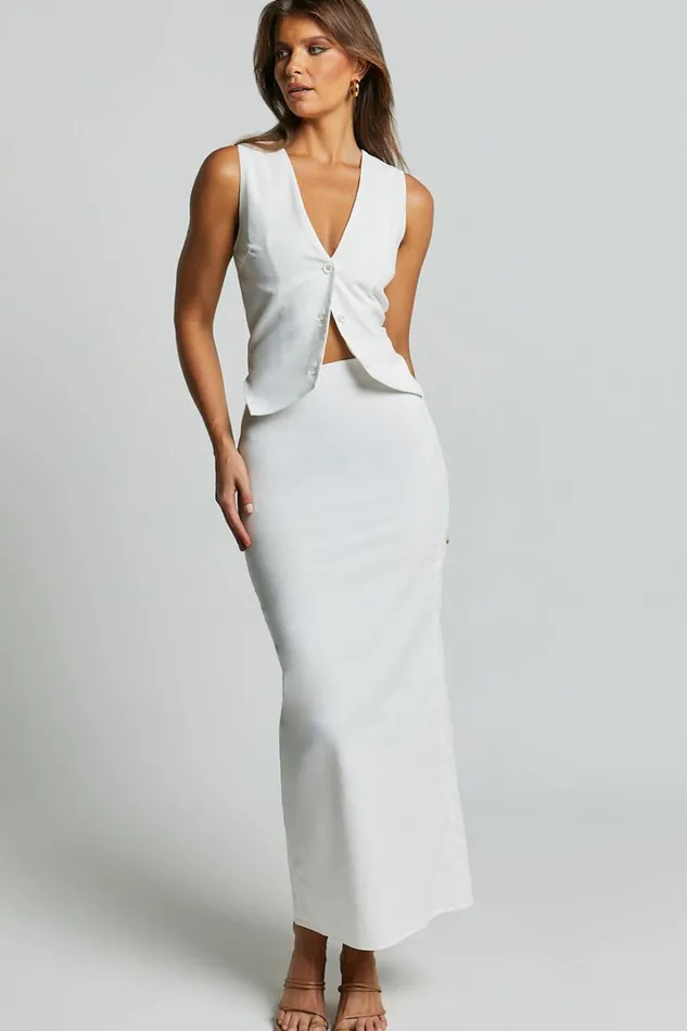 Vance Maxi Skirt 8211 Linen Look Back Split Skirt In Off White Women Showpo Skirts