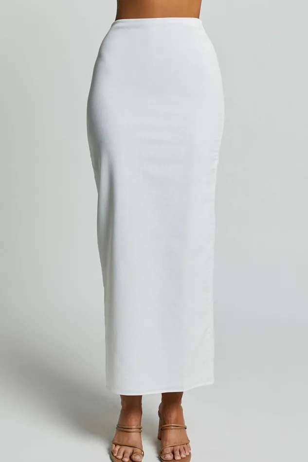 Vance Maxi Skirt 8211 Linen Look Back Split Skirt In Off White Women Showpo Skirts