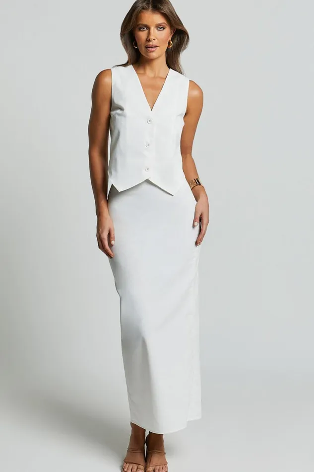 Vance Maxi Skirt 8211 Linen Look Back Split Skirt In Off White Women Showpo Skirts