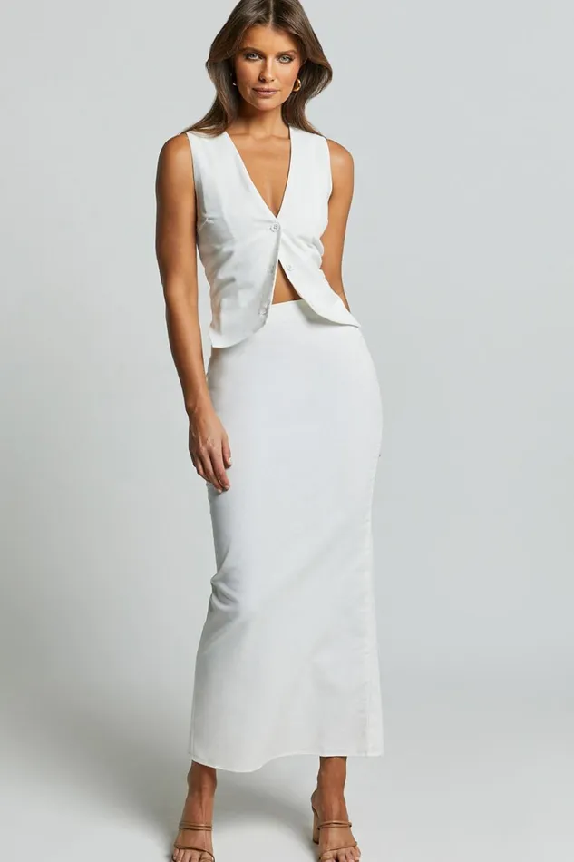 Vance Maxi Skirt 8211 Linen Look Back Split Skirt In Off White Women Showpo Skirts