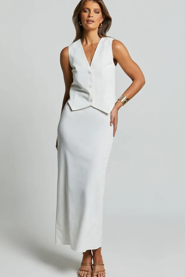 Vance Maxi Skirt 8211 Linen Look Back Split Skirt In Off White Women Showpo Skirts