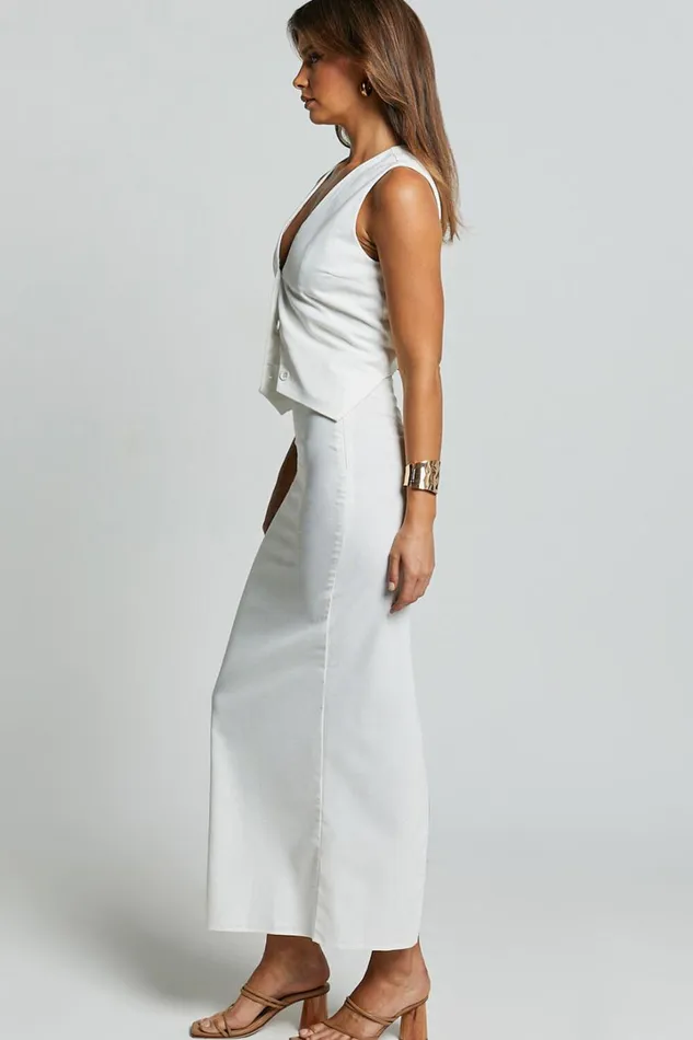 Vance Maxi Skirt 8211 Linen Look Back Split Skirt In Off White Women Showpo Skirts