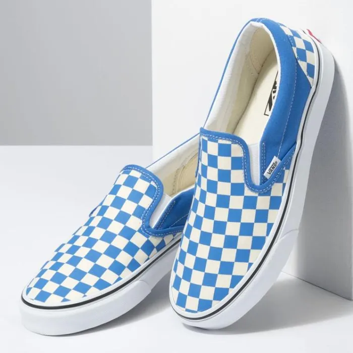 Vans Checkerboard Classic SlipOn Nebulas BlueTrue White MensWomens Classics Shoes Vans Checkerboard Classic SlipOn Nebulas BlueTrue White MensWomens Classics Shoes