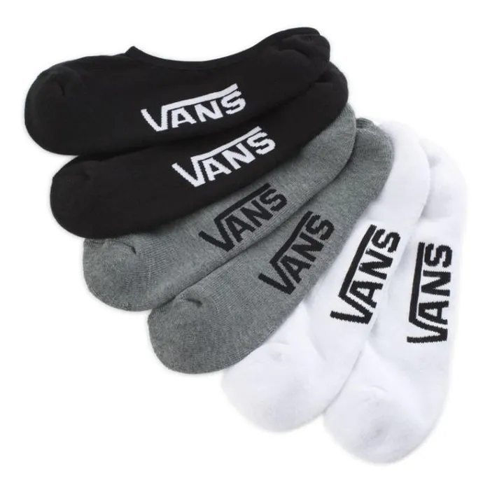 Vans Classic Super No Show Socks 3 Pack Assorted Blk Wht Gry Mens Socks