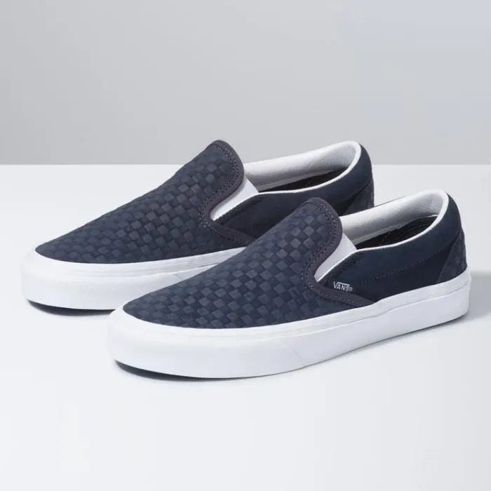 Vans Emboss Mini Check Classic SlipOn India InkTrue White MensWomens Classics Shoes