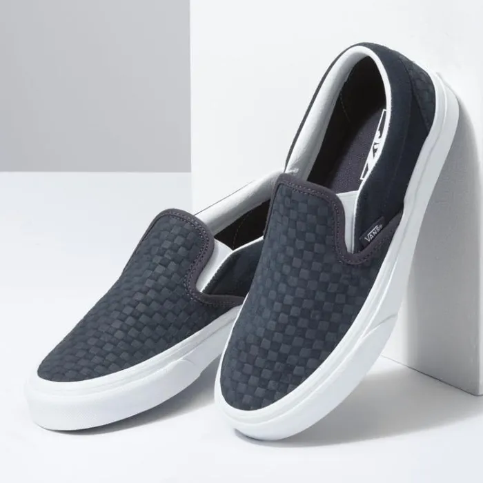 Vans Emboss Mini Check Classic SlipOn India InkTrue White MensWomens Classics Shoes Vans Emboss Mini Check Classic SlipOn India InkTrue White MensWomens Classics Shoes