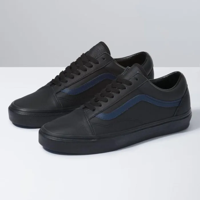 Vans Leather Pop Old Skool BlackDress Blues MensWomens Classics Shoes