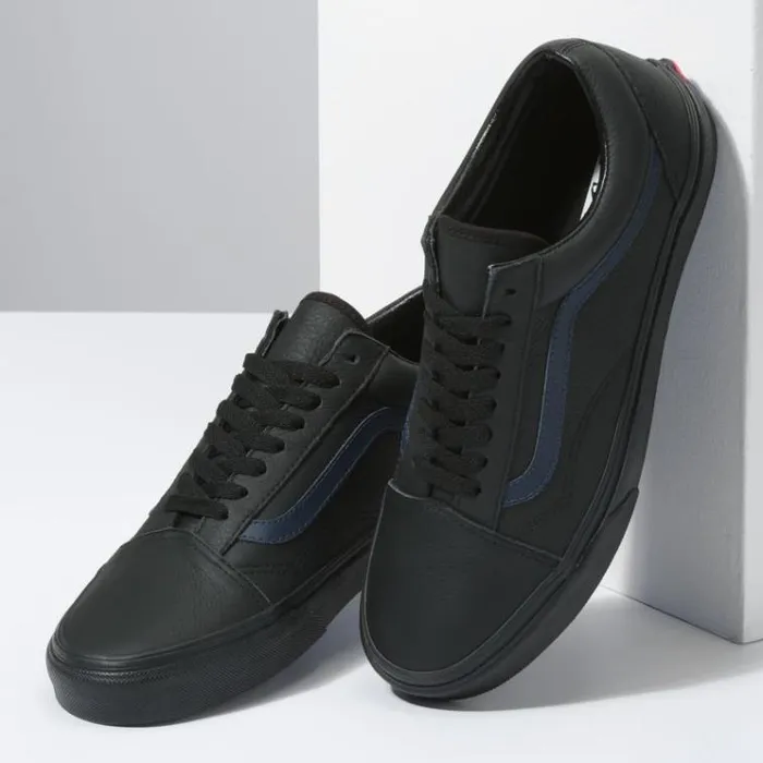 Vans Leather Pop Old Skool BlackDress Blues MensWomens Classics Shoes Vans Leather Pop Old Skool BlackDress Blues MensWomens Classics Shoes