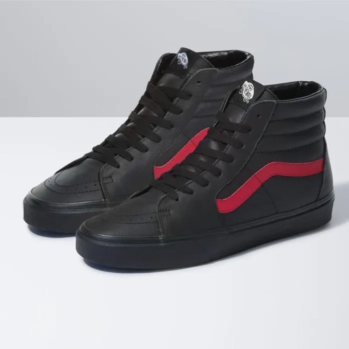 Vans Leather Pop Sk8Hi BlackChili Pepper MensWomens Classics Shoes
