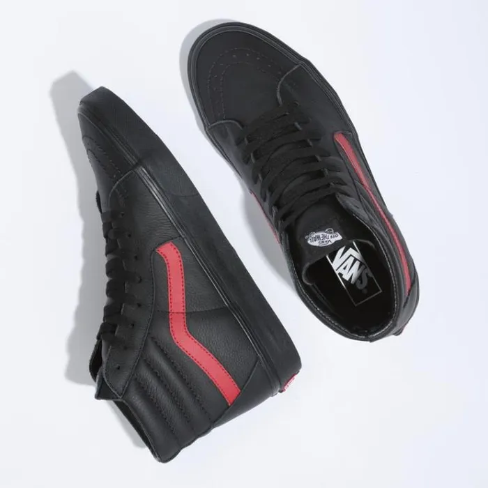 Vans Leather Pop Sk8Hi BlackChili Pepper MensWomens Classics Shoes Vans Leather Pop Sk8Hi BlackChili Pepper MensWomens Classics Shoes