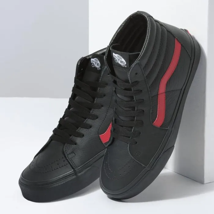 Vans Leather Pop Sk8Hi BlackChili Pepper MensWomens Classics Shoes Vans Leather Pop Sk8Hi BlackChili Pepper MensWomens Classics Shoes