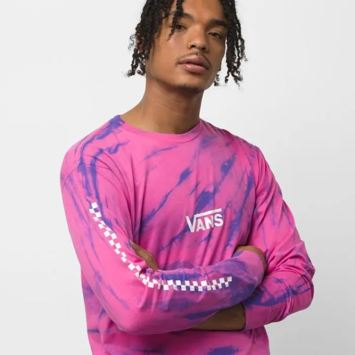 Vans Tie Dye Checker Long Sleeve TShirt Fuchsia Purple Tie Dye Mens TShirts and Tanks