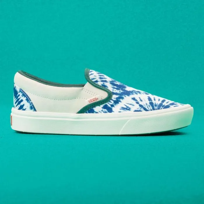 Vans TieDye Clash ComfyCush SlipOn Antique WhiteBistro Green MensWomens Classics Shoes Vans TieDye Clash ComfyCush SlipOn Antique WhiteBistro Green MensWomens Classics Shoes