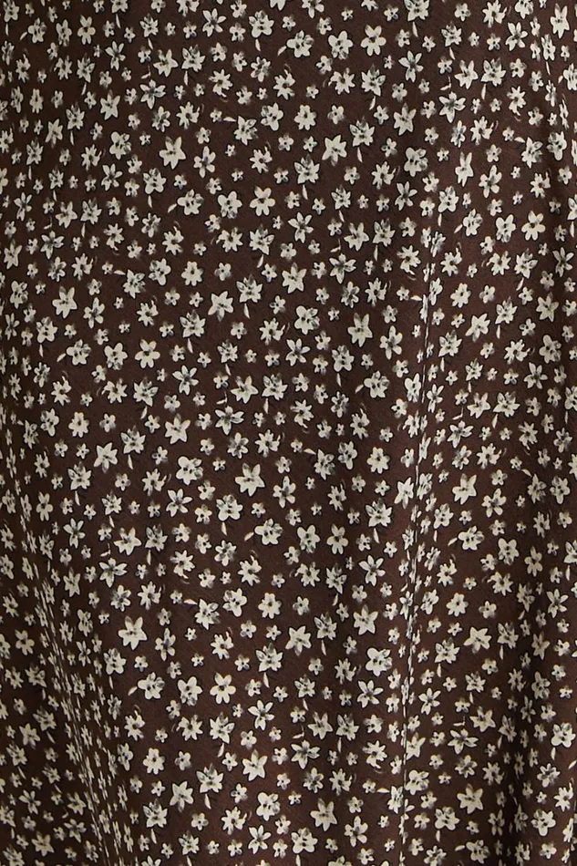 Vanya Midi Dress 8211 V Neck Short Sleeve Lace Trim Tie Back Slip Dress In Chocolate Floral Women Showpo Dresses