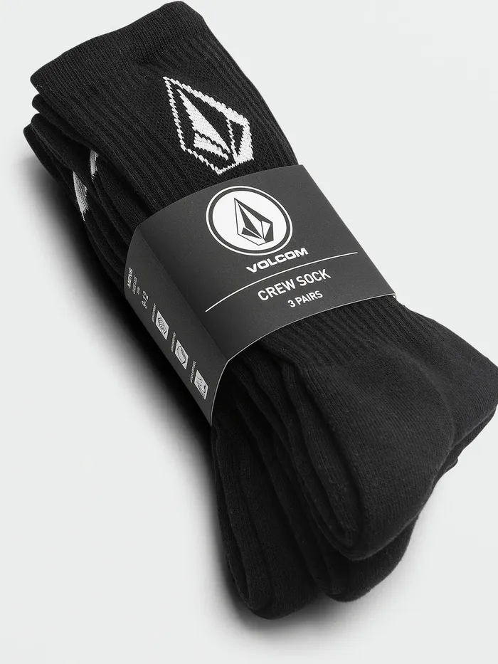 Volcom Socks Full Stone Socks 3 Pack 8211 Black Black 8211 Mens