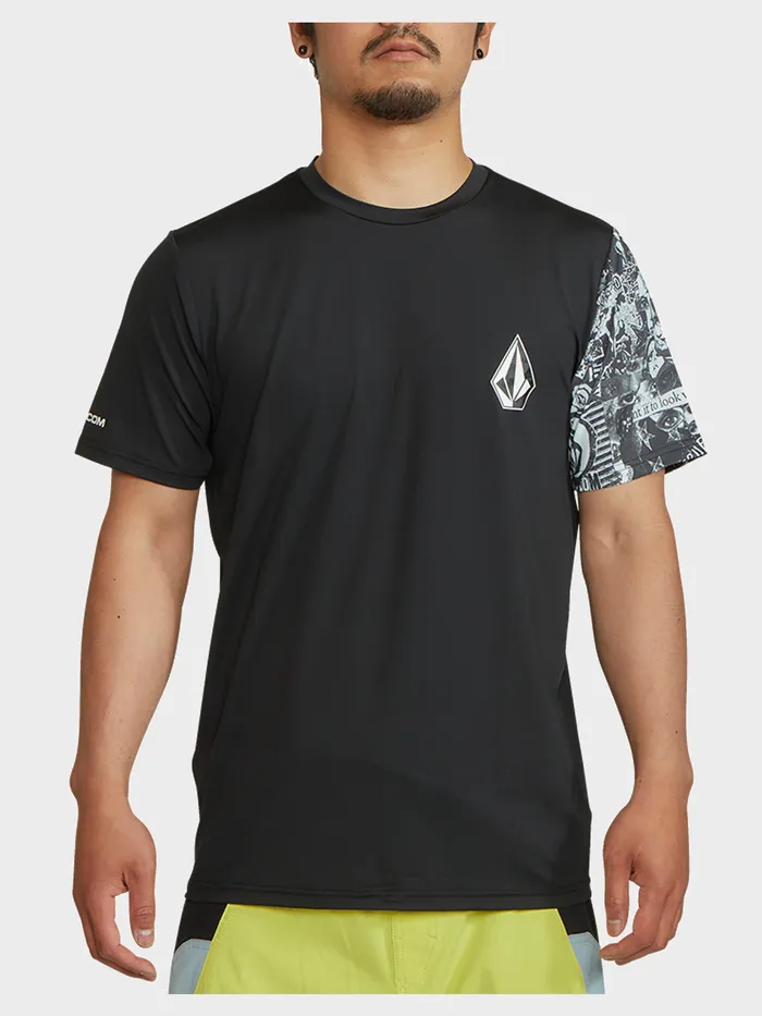 Volcom TShirts and Tanks Japan Collage Short Sleeve Rashguard 8211 Black Black 8211 Mens Volcom TShirts and Tanks Japan Collage Short Sleeve Rashguard 8211 Black Black 8211 Mens