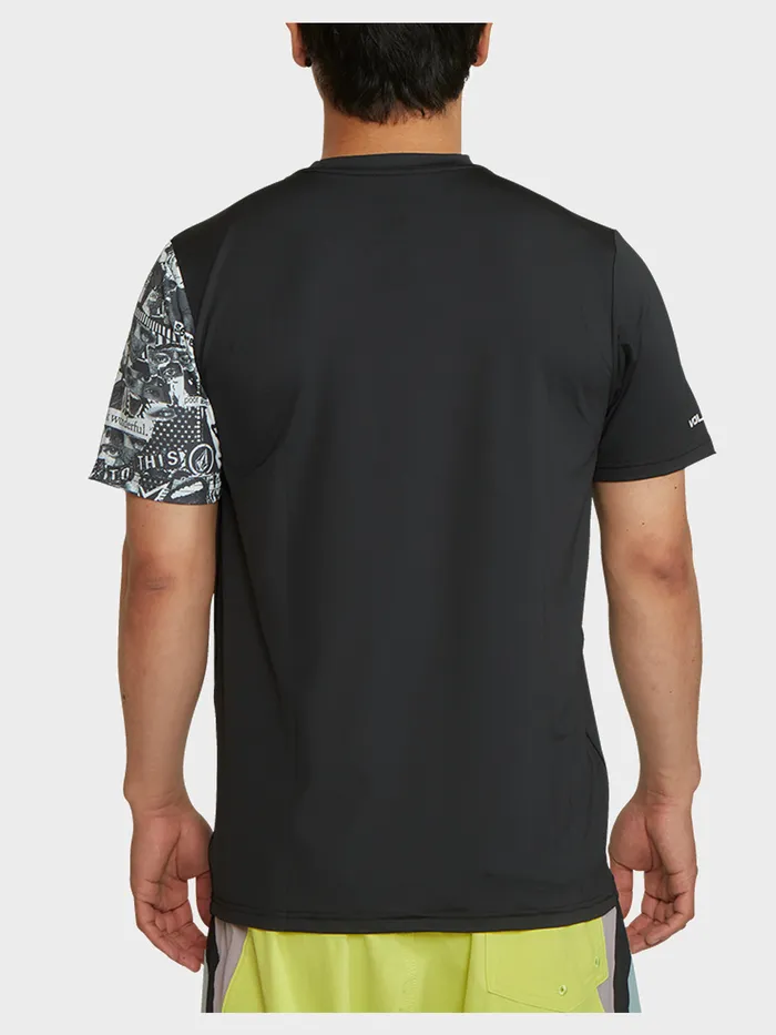 Volcom TShirts and Tanks Japan Collage Short Sleeve Rashguard 8211 Black Black 8211 Mens Volcom TShirts and Tanks Japan Collage Short Sleeve Rashguard 8211 Black Black 8211 Mens
