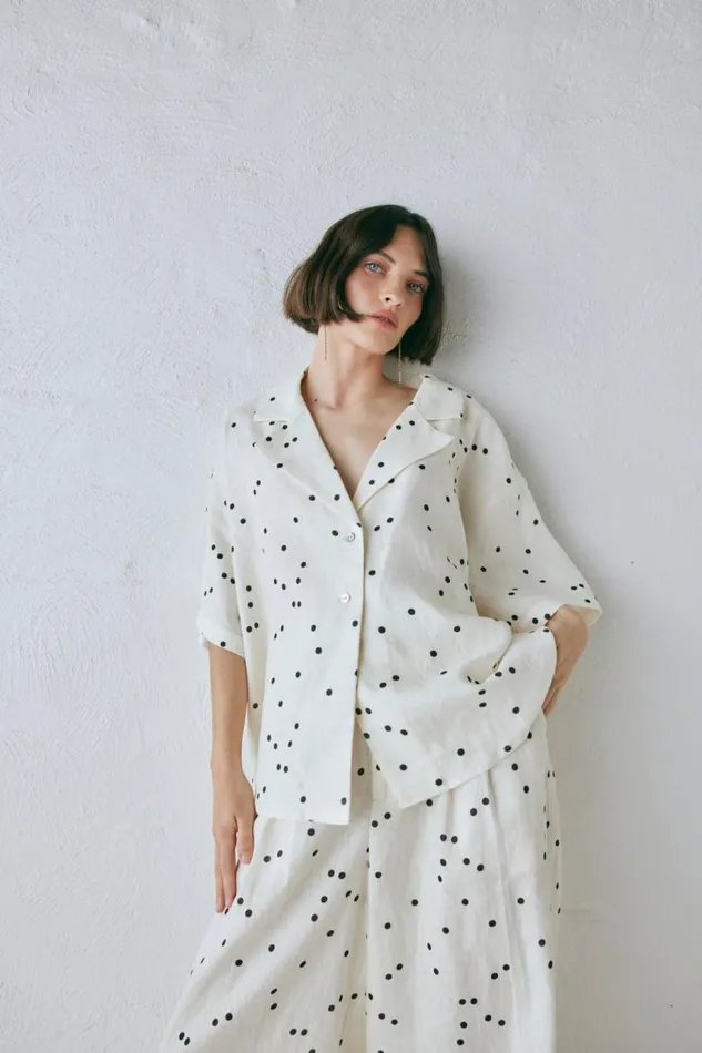 VRG GRL Anke Linen Shirt Dot Women Short Sleeve