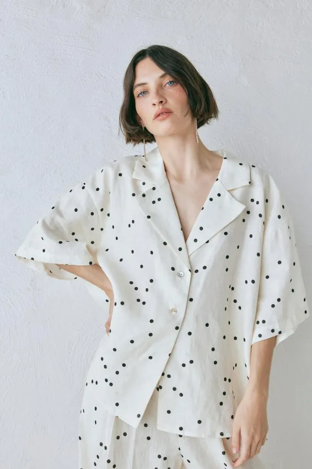 VRG GRL Anke Linen Shirt Dot Women Short Sleeve