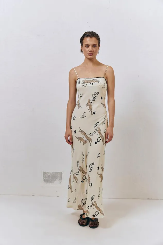 VRG GRL Cosmic Bias Cut Maxi Dress Cream Women MidiMaxi Dresses