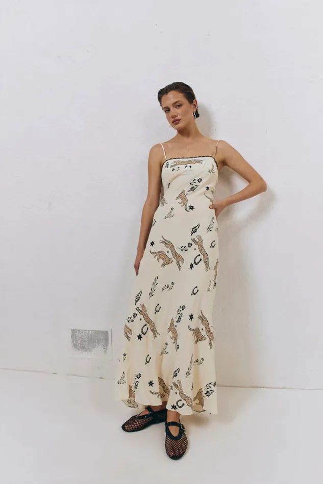 VRG GRL Cosmic Bias Cut Maxi Dress Cream Women MidiMaxi Dresses